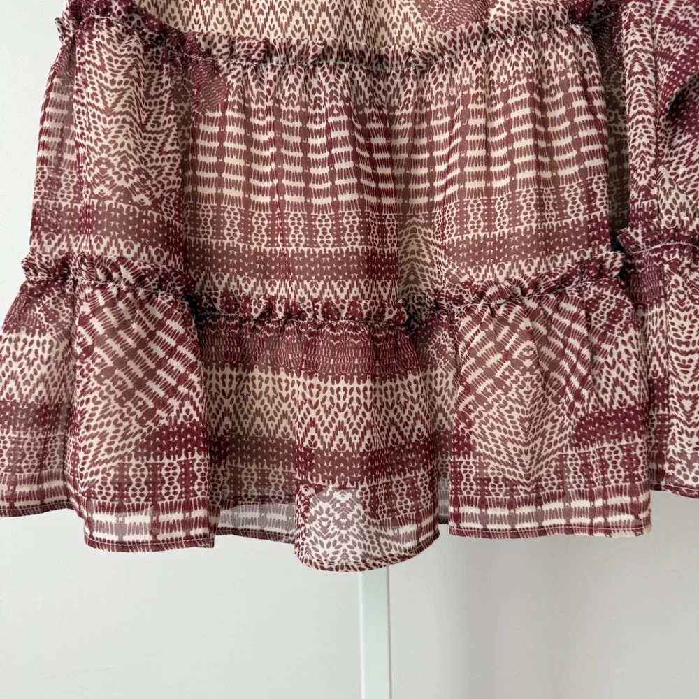 Rebecca Minkoff sz 0 Cheryl Skirt Boho Red Cream Tiered Ruffle‎ Wrap Mini Skirt